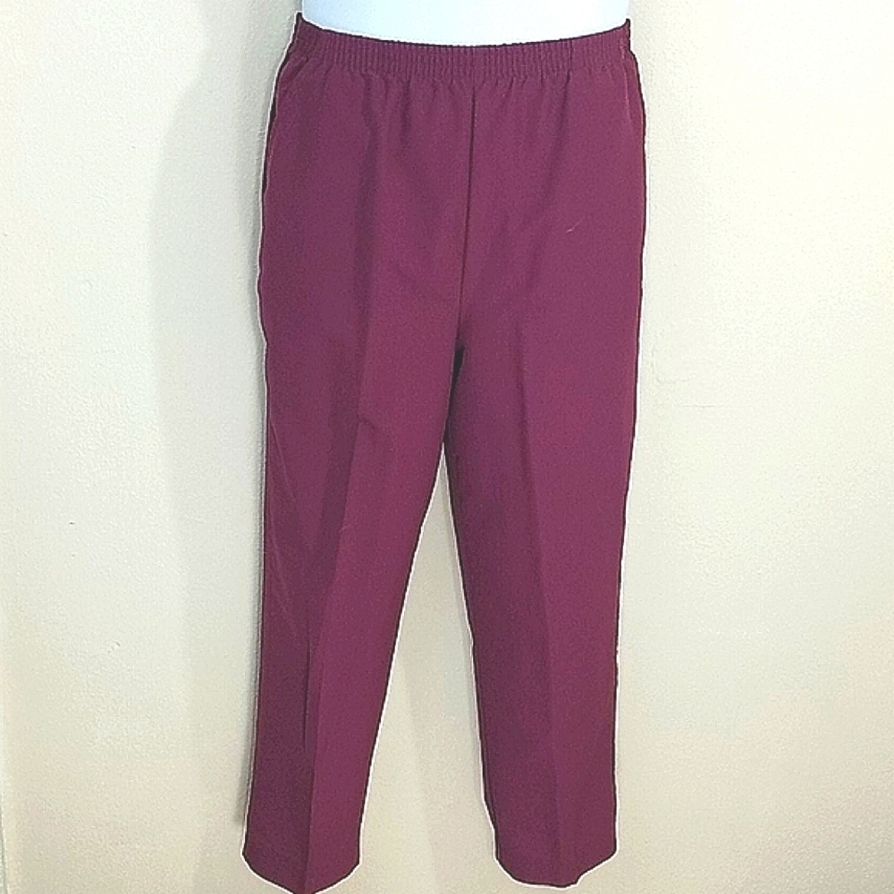 Purple High Waisted Elastic Waist Straight Leg Pants Pockets Small Casual Comfrt